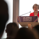British prime minister Theresa May addresses business leaders in Cape Town, South Africa Aug. 28, 2018.